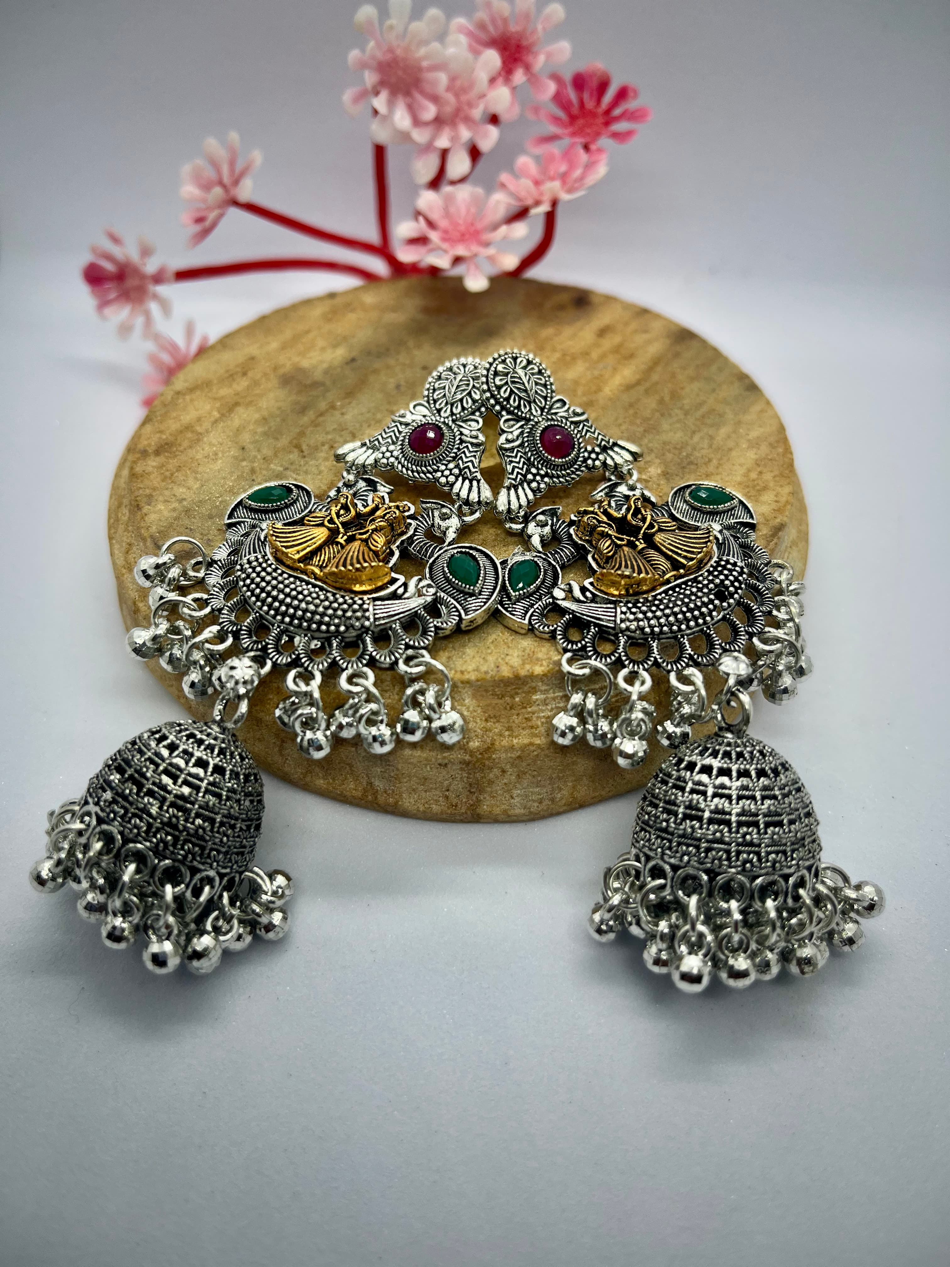 Antique Floral Jhumka Earrings with Vibrant Beads - Fashionsandbeauty.com