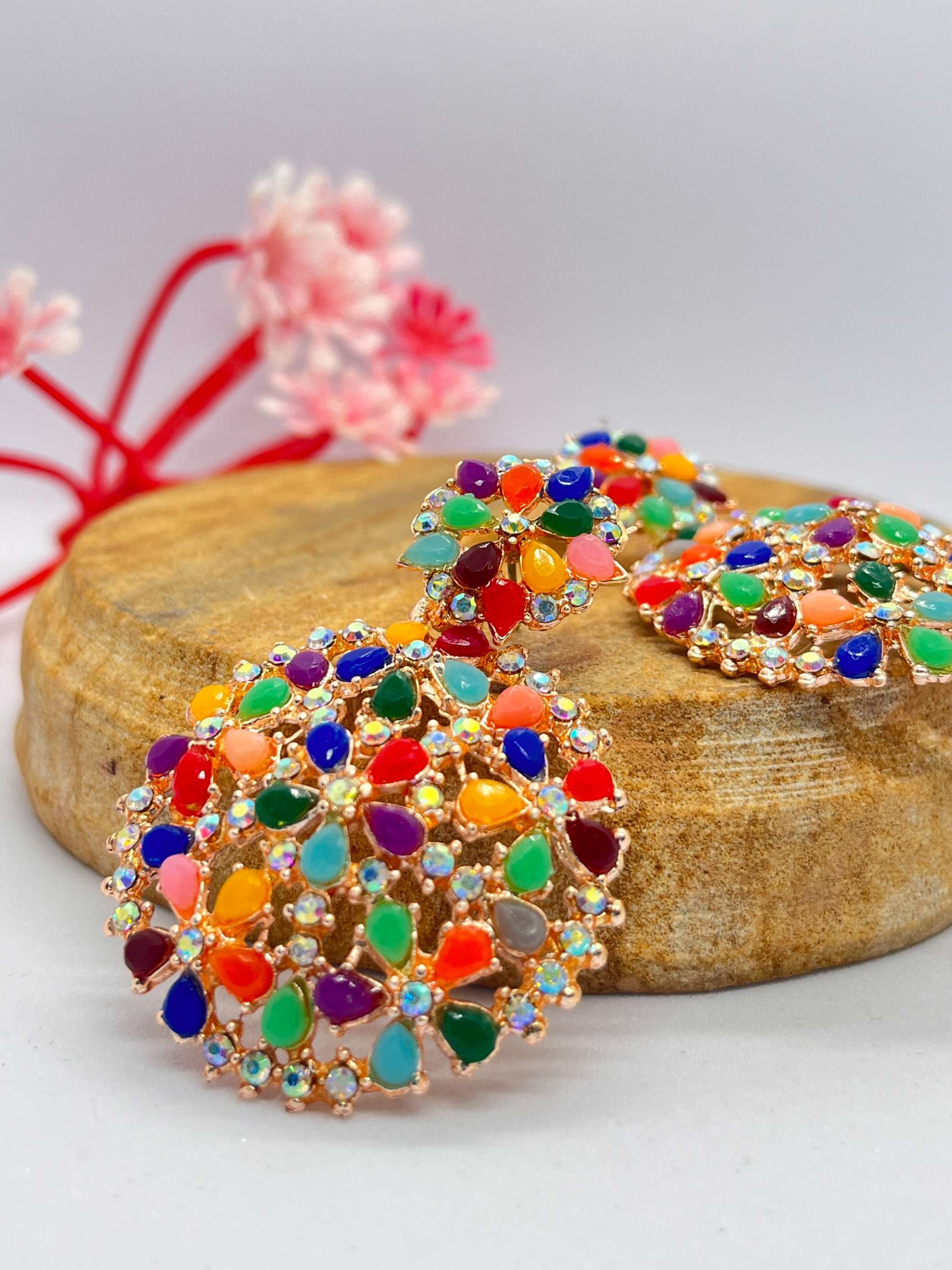 Jhumkas with Red Stones